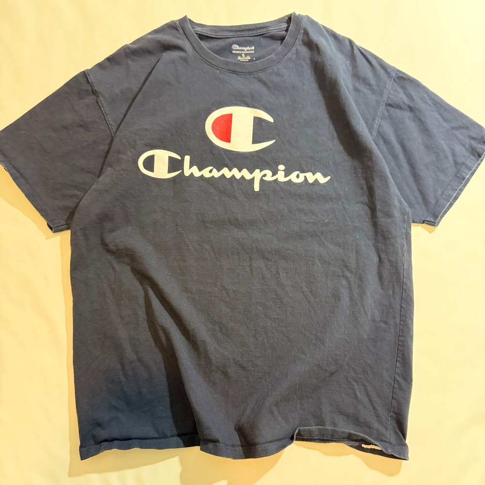 Champion T-Shirt Men XL Navy Blue Big Logo Graphic Short Sleeve Athletic Tee